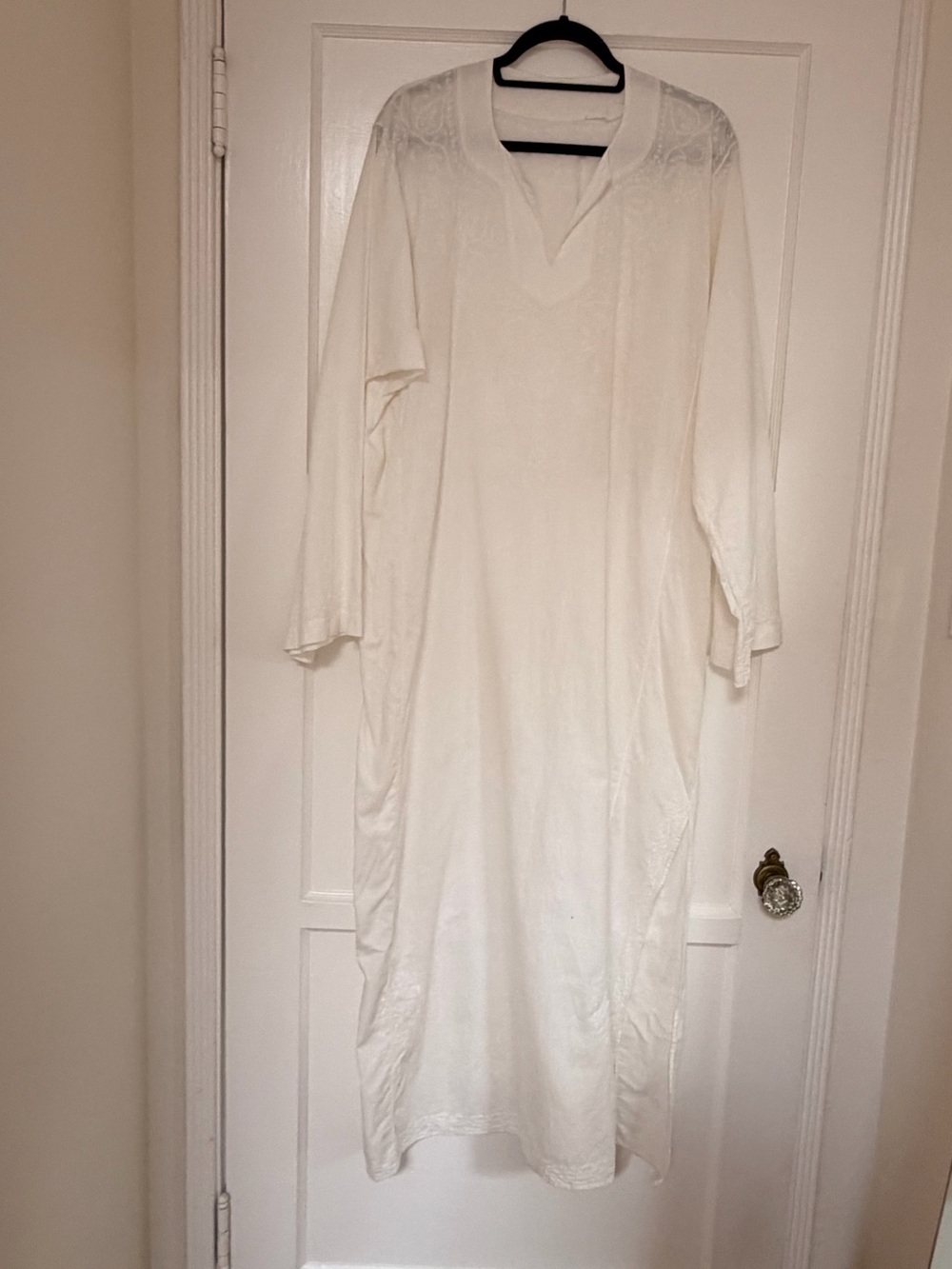 Vintage Indian Cotton Caftan Bohemian 70s Hippie Embroidered White XL - Picture 2 of 10